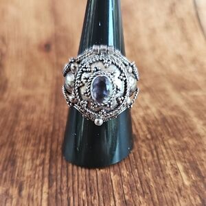 POSION RING Silver 925. With Purple Stone Size 8   Vintage
